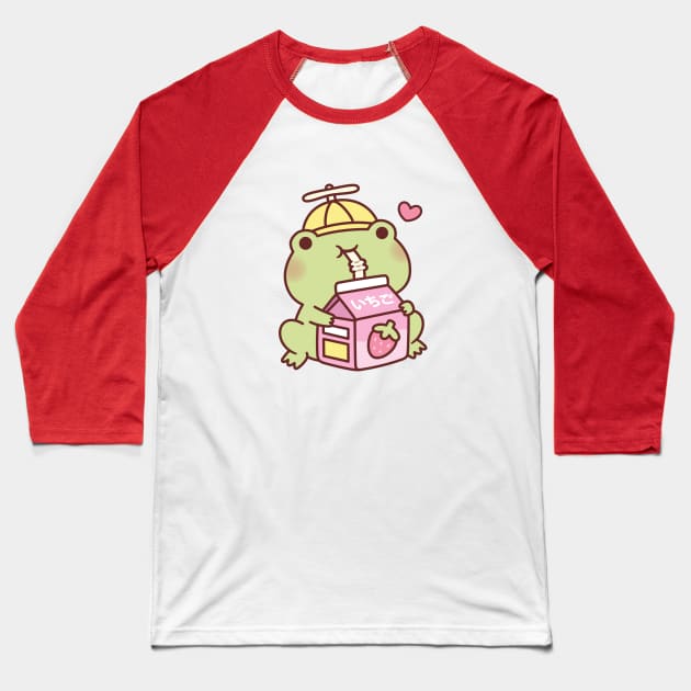 Cute Frog Loves Strawberry Milk Baseball T-Shirt by rustydoodle